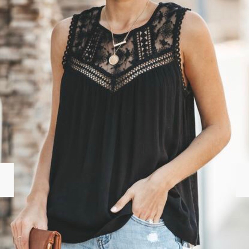 Black Floral Lace Tank